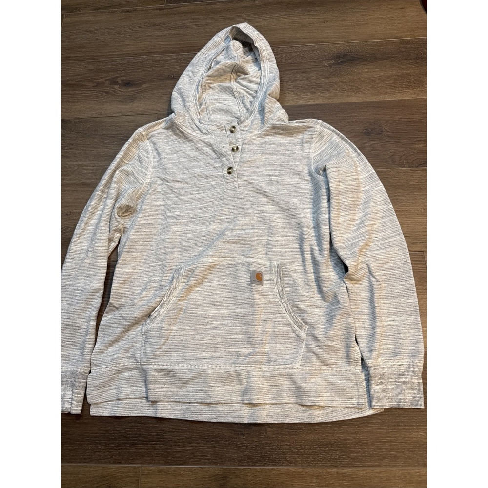 Carhartt Women's‎ Henley Hoodie Large Gray Slightly Fitted Hooded Pockets